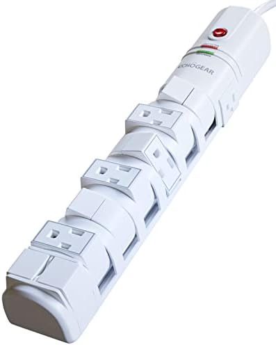 ECHOGEAR VoltSpin Surge Protector Power Strip with Rotating Outlets, Flat Plug, Long Cord, & Mounting Holes - Power Strip with Heavy Duty Surge Suppression Plus Built-in Cable Management