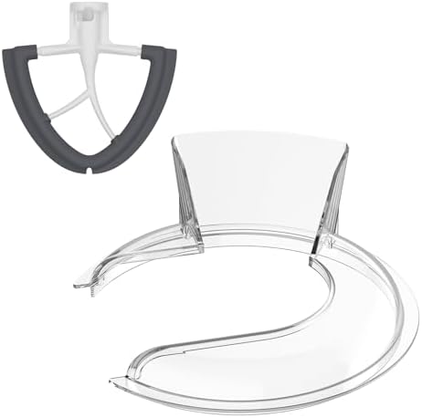 Pouring Shield for KitchenAid 4.5-5QT Mixer Bowl (Stainless Steel, Glass, Ceramic) and Flex Edge Beater for Kitchenaid Mixer, 4.5-5 QT Tilt-Head for Kitchenaid Mixer Attachments by FOCOLLK