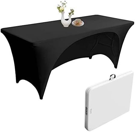 Urby Elastic Open Back Table Clothes for 6 Foot Rectangle Tables Fits 6ft Folding Tables from Lifetime, COSCO, Mainstays and Others. Heavy-Duty Stretchy Wrinkle Resistant Spandex. Black 2 Pack.