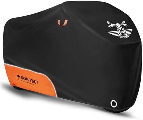 Motorcycle Cover Waterproof Outdoor Storage with Lock-Holes, Zipper Storage Bag & Night Reflective Design, All Season Protection Powersports Vehicle Covers Fits up to 96.5" Motorcycles