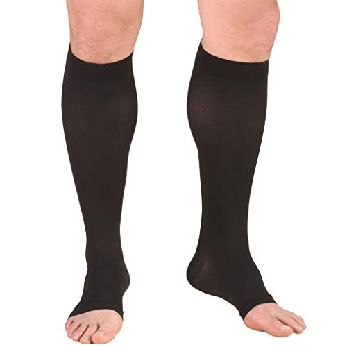Truform 20-30 mmHg Compression Microfiber Stockings for Men and Women, Knee High Length, Open Toe, Black, Small