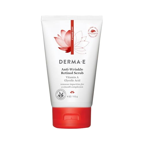 DERMA E Anti-Wrinkle Scrub – Anti-Aging Face Wash with Glycolic Acid and Vitamin A – Cleansing and Exfoliating Treatment Removes Makeup, Oil and Impurities, 4 oz