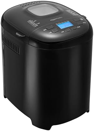 Amazon Basics Programmable Bread Maker, 2 Pound Non-Stick Automatic Bread Making Machine, With 14 Settings for Breads, Doughs, Gluten-Free Options and More, LCD Display, Black