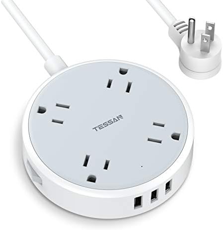 Power Strip with USB, TESSAN Cruise Extension Cord with 4 Wide Spaced Outlets and 3 USB Ports, Small Desk Charging Station Flat Plug 4.5ft Extender for Travel, Cruise Ship Must Have, Dorm Essentials