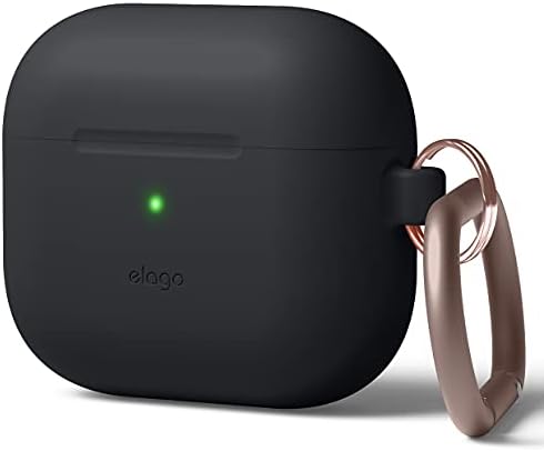 elago Silicone Case with Carabiner Compatible with AirPods 3 - Premium Silicone, Wireless Charging Available, Shockproof Protection (Black)