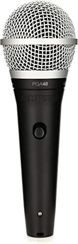 Shure PGA48 Dynamic Microphone - Handheld Mic for Vocals with Cardioid Pick-up Pattern, Discrete On/Off Switch, 3-pin XLR Connector, 15' XLR-to-QTR Cable, Stand Adapter and Zipper Pouch (PGA48-QTR)
