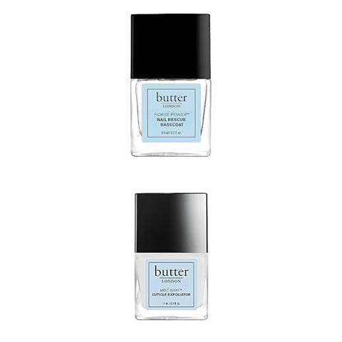 butter LONDON Luxe Nail Care Set: Horse Power Strengthening Basecoat & MELT AWAY Cuticle Exfoliator for Revitalized, Healthy Nails, Soft Cuticles, No-Clip Exfoliation & Growth Boost