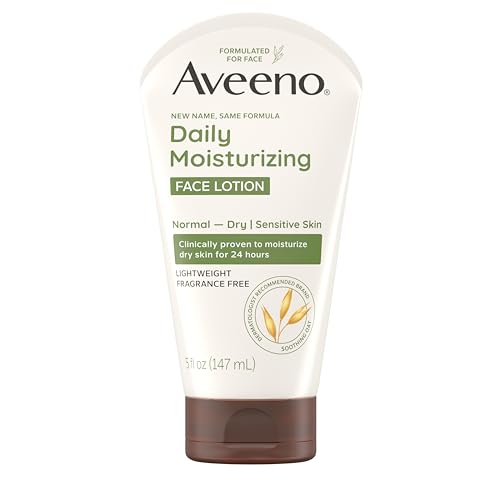 Aveeno Daily Moisturizing Face Lotion with Soothing Prebiotic Oat, Gentle Lotion Nourishes Normal to Dry Skin With Moisture, Facial Lotion for Sensitive Skin, Fragrance-Free, 5 oz