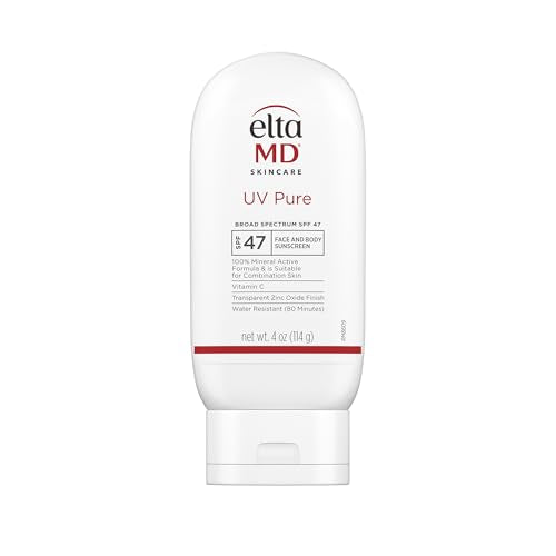 EltaMD UV Pure Face and Body Sunscreen, SPF 47 Mineral Sunscreen for Kids and Adults, Water Resistant Up to 80 Minutes, 4.0 oz Sun Screen Tube