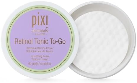 Pixi Retinol Tonic to-Go, Smoothing & Firming Toning, Enhanced with Peptides to Boost Collagen Production, Alcohol-Free Daily Rejuvenating Toner On The Go, 60 Pads