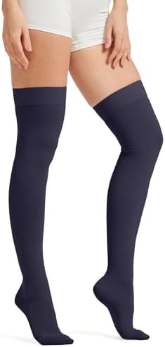 MGANG Medical 15-20 mmHg Compression Stockings for Women & Men, Pair, Thigh High Graduated Compression Socks, Closed Toe, Opaque, Support for Varicose Veins, Edema, DVT, Swelling, Flight, Navy Blue M