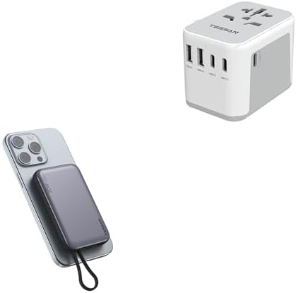 TESSAN Universal Travel Adapter, International Power Adapter 5.6A 3 USB C 2 USB A Ports, Magnetic Portable Charger 10000mAh, 20W Fast Charging Battery Pack for iPhone 15/14/13/12/Mini/Pro/Pro Max