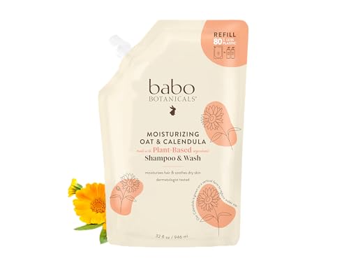 Babo Botanicals Moisturizing Oat & Calendula 2-in-1 Shampoo & Wash - For Dry or Sensitive Skin - For all ages - Lightly Scented - Vegan - Various Sizes