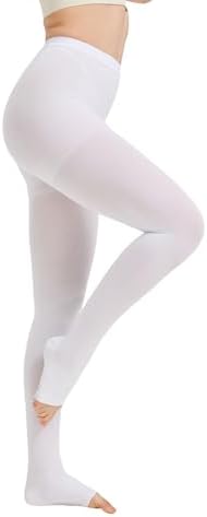 MGANG Medical Compression Pantyhose for Women & Men, 20-30mmHg Graduated Compression Support Tights, Open Toe, Opaque Waist High Compression Stockings for Edema, Varicose Veins, Flight, DVT, White XL
