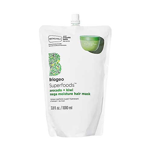 Briogeo Superfoods Avocado + Kiwi Mega Moisture Mask, Protein-Free, Deep Hydration, Enhance Shine, Moisturizing Mask for Dry Hair, Lock In Moisture, Vegan, Cruelty-Free