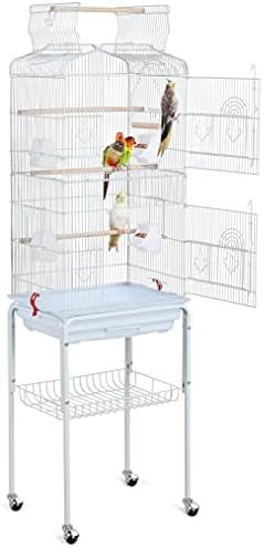 Yaheetech 64-inch Open Play Top Bird Cages for Parakeets Cockatiels Finches Lovebirds Canaries Conures Budgies Parrot Birdcage w/Detachable Rolling Stand, White