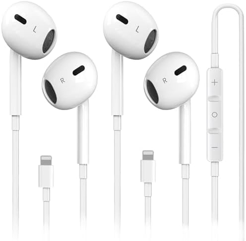 2 Packs Wired Headphones for iPhone Earbuds with Built-in Microphone & Volume Control HiFi Stereo Nosie Reduction Earphones Compatible with iPhone 14 Max/13/12/11/XR/XS/X/8/7/SE Support All iOS System