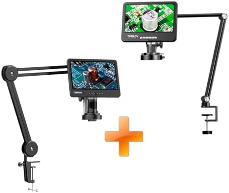 TOMLOV DM402 Arm Flexible 10" LCD Digital Microscope, Soldering Microscope for Electronics Repair, Coin Microscope Full View, Coin Magnifier with Ring Light+DM602 Flex Digital Microscope