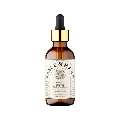 Fable and Mane Hair Oil - HoliRoots Strengthening Serum for Damaged, Frizzy Hair with Ashwagandha, Castor Oil & Scalp Treatment - 1.8FL oz
