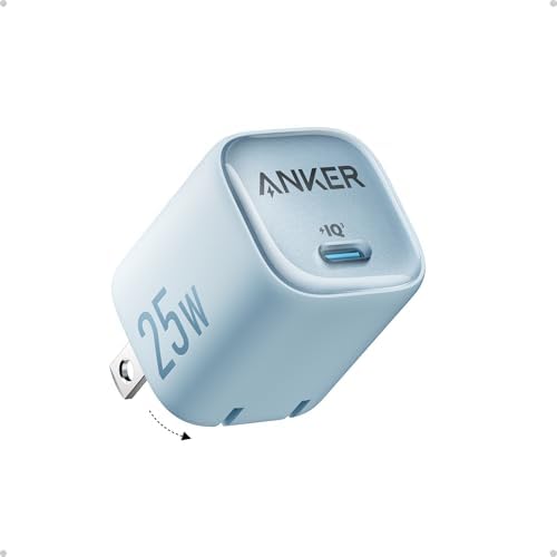 Anker 25W USB C Charger Block, Compact and Foldable, Supports PPS Fast Charging for Galaxy S24/Z Fold/Z Flip/Tab, iPhone, iPad (Blue)