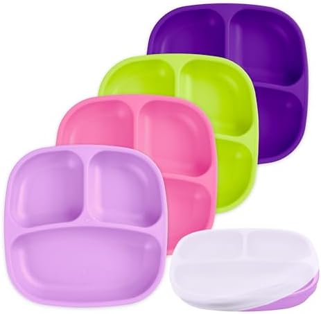 Re-Play - 4 Pack 7.37" Divided Plates with Deep Sides for Baby, Toddler & Child Feeding - BPA Free - Made in USA from Recycled Milk Jugs - Butterfly