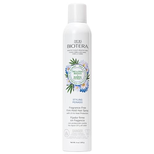 Biotera Styling Fragrance-Free Firm Hold Hair Spray | UV & Heat Protection | 50 VOC | Vegan & Animal Test Free | Paraben & Sulfate Free | Color-Safe | 9 Fl Oz