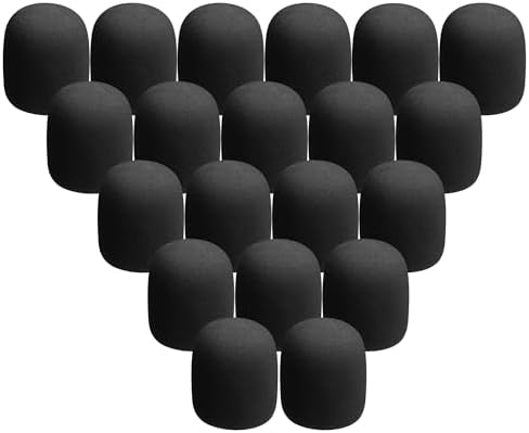 20Pcs Microphone Foam Covers Thick Handheld Stage Microphone Windscreen Reusable Mic Foam Filter Covers for Most Microphone (Black)