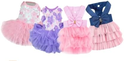 Dog Dresses, Fashion Pet Dog Clothes, Striped Mesh Puppy Dogs Princess Dresses (Purple/Pink(4pack), Medium)