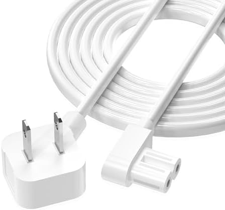 AGVEE 10ft TV Power Cord, 90 Degree Angled L-Shaped UL Listed 2-Prong AC Power Cable IEC C7 C8 Compatible with Samsung LG Sony Insignia Apple TV LCD LED, Vizio Roku JBL Partybox, White
