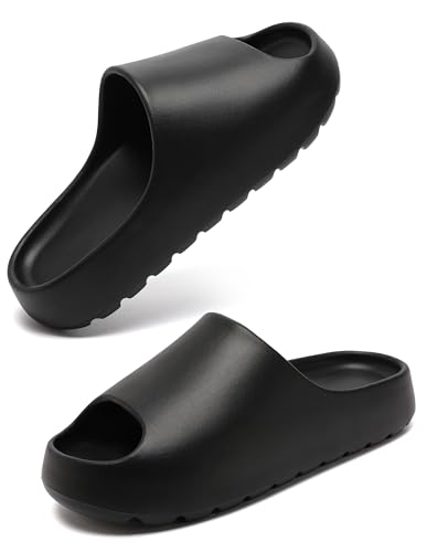 Kiemorgy Cloud Slides for Women Men, Womens Walking Sandals Comfortable, Unisex Shower Shoes Thick Pillow Slippers, Waterproof House Slide Sandals Indoor Outdoor -YZ black 36/37