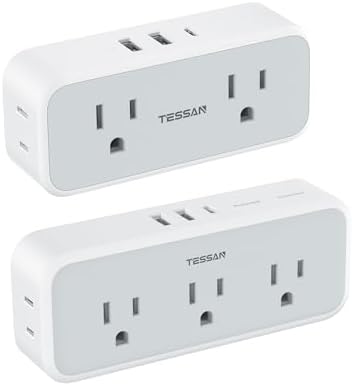 Multi Plug Outlet Extender with USB Bundle, TESSAN USB C Wall Charger, Multiple Plug Mini Wall Expander for Home Bathroom Office Dorm Room Essentials