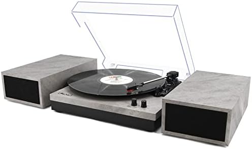 Vinyl Record Player, Vinyl Turntables with Dual Stereo Bookshelf External Speakers, Adjustable 3-Speed Belt-Drive Turntable, LP Player with RCA, Auto Stop（Cement Ash