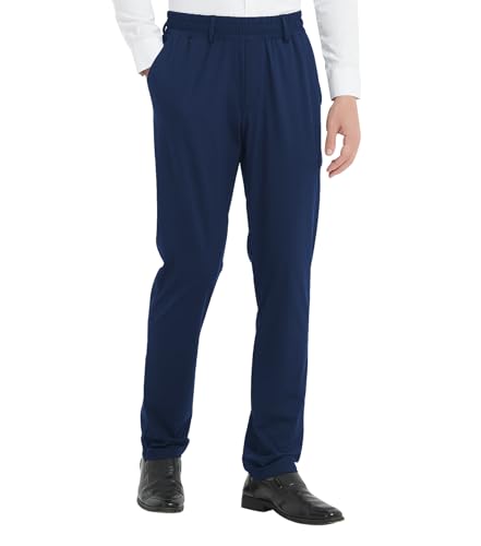 LETAOTAO Mens Elastic Waist Pants for Seniors High Stretch Expandable Waist Pants for Elderly with Magnet Button (Dark Blue 40W x 30L)