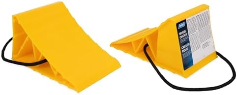 Camco Wheel Chock with Rope for Easy Removal, Helps Keep Your Trailer or RV in Place (Pack of 2) - 44471