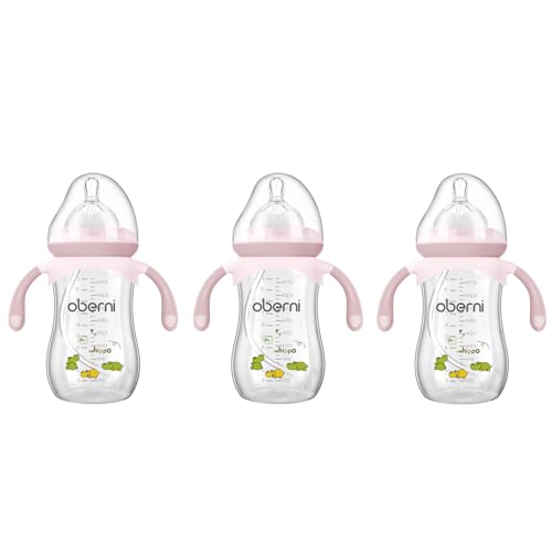 Baby Bottles, Weighted Straw Toddler Milk Bottles with Non-Slip Handle, Size + Variable Fast Flow, 12+ Months, BPA-Free, Pink/3Pack/9oz