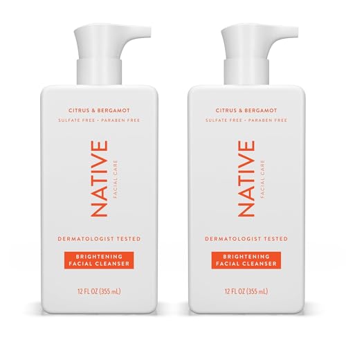 Native Brightening Face Wash 12 fl oz (2 Pack), Facial Cleanser with Citrus and Bergamot, Daily Face Cleanser for Radiant and Bright Skin - 2 Pack, (12 fl oz each)