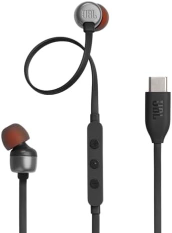 JBL Tune 310C - Wired Hi-Res in-Ear Headphones, Tangle-Free Flat Cable, 3-Button Remote with Microphone (Black)