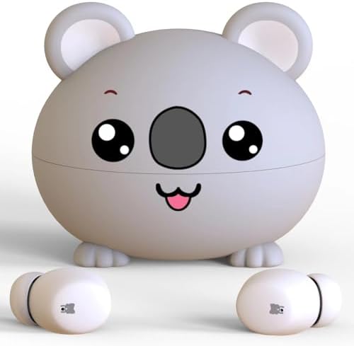 Kids Earbuds, Adorable Koala Bluetooth Headphones for Kids, 85dB Volume Limited, Built-in Mic, 30H Playtime, Safe Material, Lightweight, Touch Control, Earbuds for School Kids,with 3* Earcips(S,M,L)