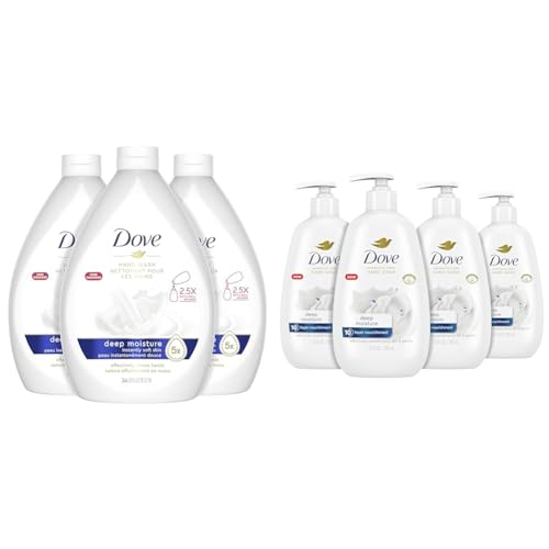 Dove Advanced Care Deep Moisture Hand Wash Pack of 3 for Soft, Smooth Skin More Moisturizers Than The Leading Ordinary Hand Soap, 34 oz and 4 Count 12 oz