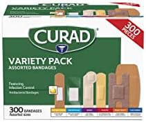 Curad Assorted Bandages Variety Pack 300 Pieces, Including Antibacterial, Heavy Duty, Fabric, and Waterproof Bandages