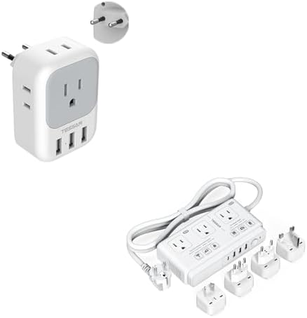 TESSAN European Travel Plug Adapter, Europe Power Plug with 4 AC Outlets 3 USB Ports, 220V to 110V Voltage Converter, 2000W Step Down Transformer, for UK EU AUS Italy, for Hair Dryer Curling Iron