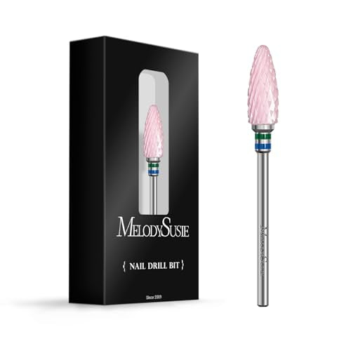 MelodySusie Ceramic Nail Drill Bit, 3/32'' (2.35mm) Professional Acrylic Nail File Flame Drill Bit for Manicure Pedicure Cuticle Gel Nail Polishing, Beginners Bits, Pink, Series Bit-S, Coarse