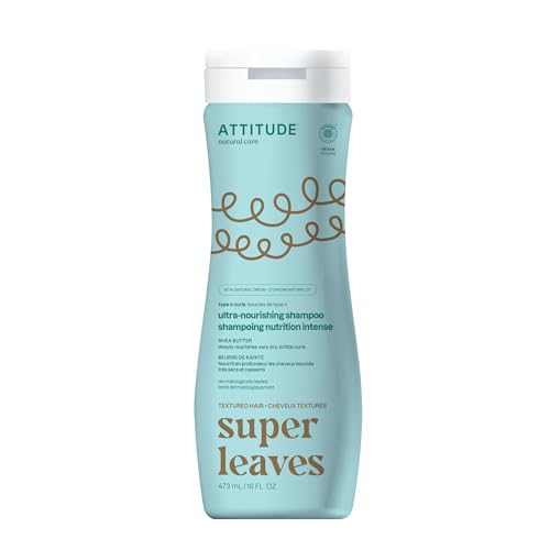 ATTITUDE Ultra-Nourishing Shampoo for Curly Hair with Shea Butter, EWG Verified, Vegan and Naturally Derived 4a, 4b, 4c Curl Type, Deeply Nourishes Curls, 16 Fl Oz