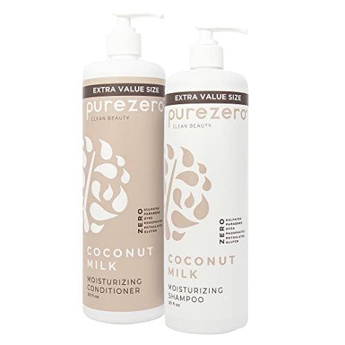 Purezero 20 Oz Value Pack Coconut Milk Shampoo & Conditioner Set, Bulk Pack, Intense Hydration & Increase Shine, Fight Dandruff & Frizz, Zero Sulfates, Parabens, Dyes,100% Vegan & Cruelty-Free