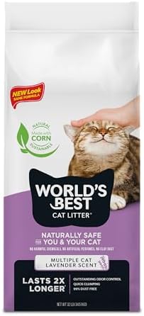 WORLD'S BEST CAT LITTER Multiple Cat Lavender Scented 32-Pounds - Natural Ingredients, Quick Clumping, Flushable, 99% Dust Free & Made in USA - Calming Fragrance & Long-Lasting Odor Control