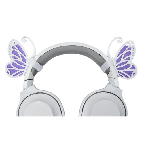 Butterfly Wings for Headphones - Adorable Butterflies Headphones Attachment in Various Colors with Self Fastener - Universal Fit - Butterfly Wings for Gamers and Streamers (Lavender/White)