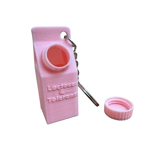 Lactose and Tolerant Pill Holder Milk Carton Keychain backpack purse handbag (Pink)