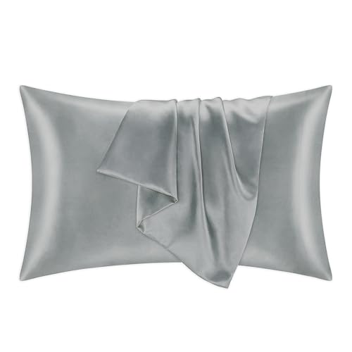 Mulberry Silk Pillowcases for Women - Premium 100% Silk Pillowcases for All Hair Types - Made in USA Silk Pillow Covers - Silk Pillowcases for Frizz Prevention (Silver, Standard)
