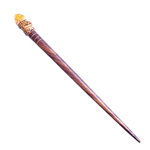 Natural Tumbled Healing Gemstone Crystal Wooden Hair Stick Handmade Gifts Boho Reiki by Smoky Quartz (Citrine raw)