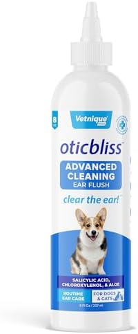 Vetnique Labs Oticbliss Ear Cleaner Wipes/Flushes for Dogs & Cats with Odor Control and Itch Relief Reduces Head Shaking - Clear The Ear